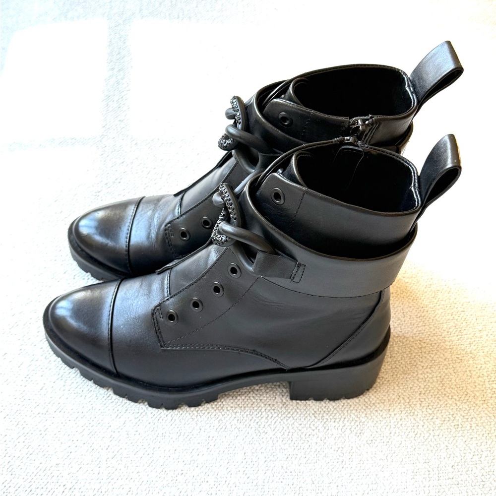 New Karl Lagerfeld Black Leather Ankle Boots